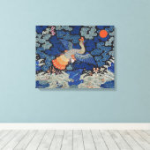 バードブルー中国の刺繍ヴィンテージ キャンバスプリント (インサイチュ (ウッドフロア))