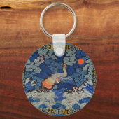 バードブルー中国の刺繍ヴィンテージ キーホルダー (正面)
