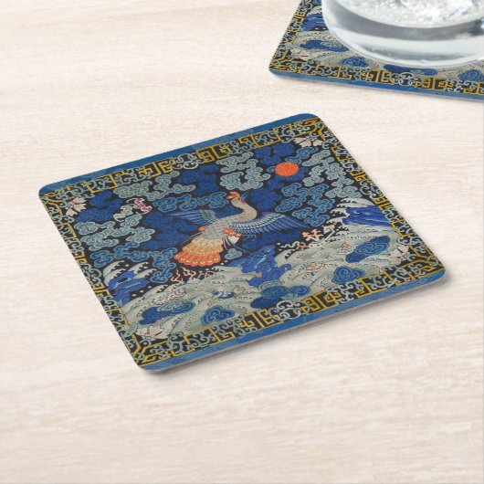 バードブルー中国の刺繍ヴィンテージ スクエアペーパーコースター (アングル)