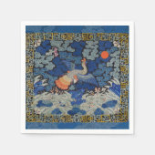 バードブルー中国の刺繍ヴィンテージ スタンダードカクテルナプキン (正面)