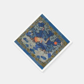 バードブルー中国の刺繍ヴィンテージ スタンダードカクテルナプキン (角)