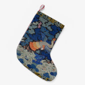 バードブルー中国の刺繍ヴィンテージ スモールクリスマスストッキング (正面 (吊り時))