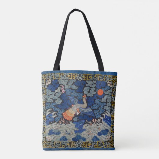 バードブルー中国の刺繍ヴィンテージ トートバッグ (裏面)