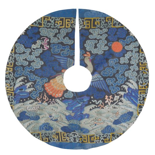 バードブルー中国の刺繍ヴィンテージ ブラッシュドポリエステルツリースカート (正面)