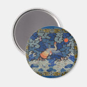 バードブルー中国の刺繍ヴィンテージ マグネット (正面/裏面)