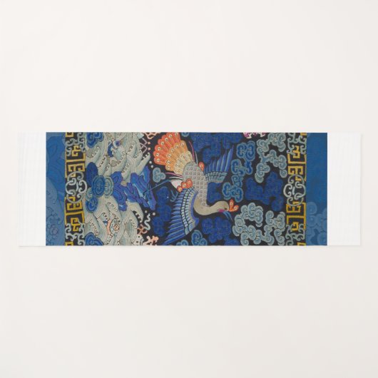 バードブルー中国の刺繍ヴィンテージ ヨガマット (正面(横))