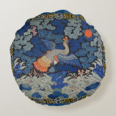 バードブルー中国の刺繍ヴィンテージ ラウンドクッション (裏面)
