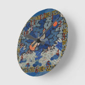 バードブルー中国の刺繍ヴィンテージ ラウンド壁時計 (傾斜)