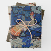 バードブルー中国の刺繍ヴィンテージ ラッピングペーパーシート (インサイチュ)