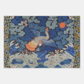 バードブルー中国の刺繍ヴィンテージ ラッピングペーパーシート (正面)