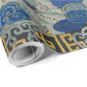 バードブルー中国の刺繍ヴィンテージ ラッピングペーパー (ロールコーナー)