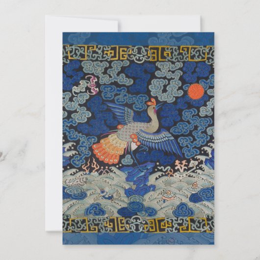 バードブルー中国の刺繍ヴィンテージ 招待状 (裏面)