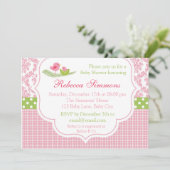 バードベビーシャワー招待状ガールダマスクピンクグリーン 招待状 (スタンド正面)