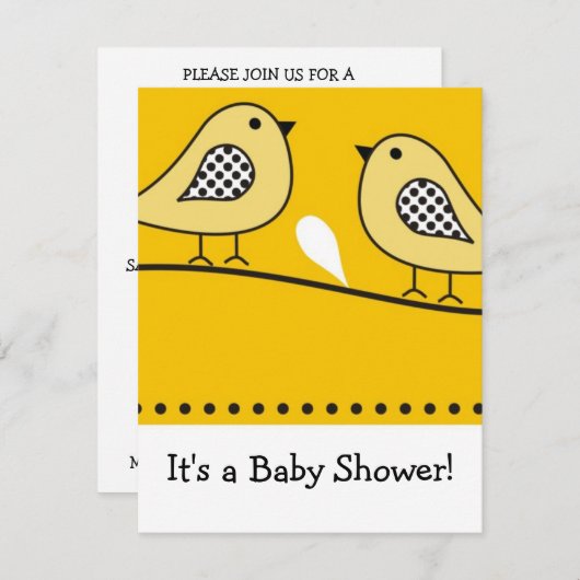 バードベビーシャワー招待状::イエロー 招待状 (正面/裏面)