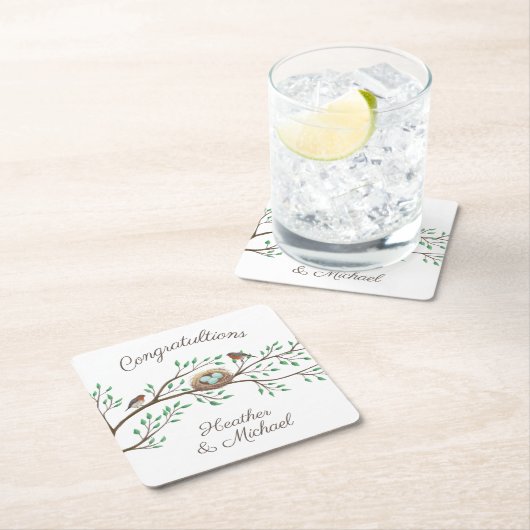 バードベビーシャワー春 スクエアペーパーコースター (インサイチュ)