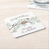 バードベビーシャワー春 スクエアペーパーコースター (アングル)