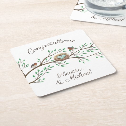 バードベビーシャワー春 スクエアペーパーコースター (アングル)