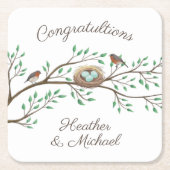 バードベビーシャワー春 スクエアペーパーコースター (正面)