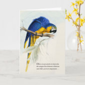 バードペット悔やみや弔慰ブルー&金ゴールドマコーパロット カード (黄色い花)