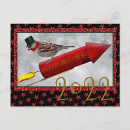 バードライディングロケットヴィンテージハッピーニューイヤー ポストカード