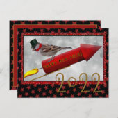 バードライディングロケットヴィンテージハッピーニューイヤー ポストカード (正面/裏面)