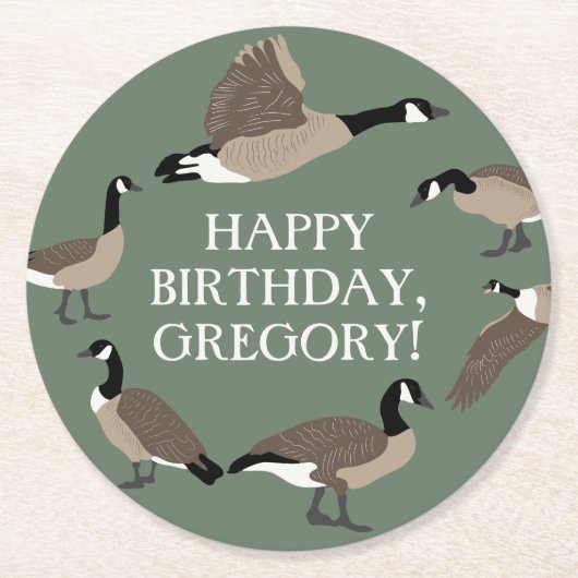 バードラバーズカナダゲーゼイラストレーション パーソナライズされた ラウンドペーパーコースター (正面)