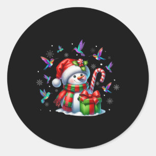 バードラバーハミングバーズ雪だるまサンタハットクリスマ ラウンドシール