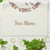 バードラバー用ロビンヴィンテージ花 キッチンタオル (折り畳み)