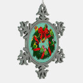 バードラブバードクリスマスリース スノーフレークピューターオーナメント (左)