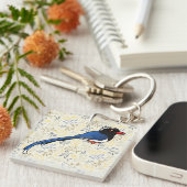 バードラブル赤いくちばしの青いマグピー キーホルダー (正面右)
