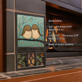 バードラブヴィンテージミュートブルーアールヌーボー タイル