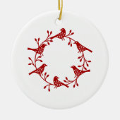 バードリースレッドオンホワイトスカンモダンジ セラミックオーナメント (正面)