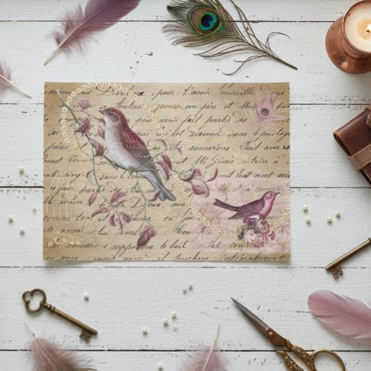バードレッドピンクデカッペヴィンテージエフェメラ 薄葉紙
