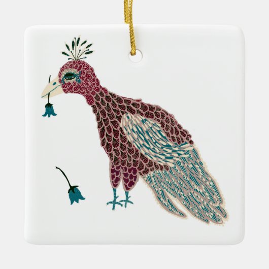 バードレッド（青い花） セラミックオーナメント (正面)