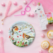 バードロビンカップル冬のホリークリスマス ペーパープレート (パーティー)