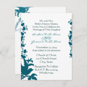 バード結婚式招待状シーブルーフォントオンホワイト インビテーションポストカード (正面/裏面)
