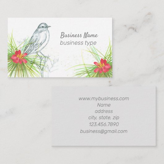 バード花粉円錐松の木の枝の水色 名刺 (正面/裏面)