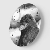 バード64クロウレイヴンムーン白黒 ラージ壁時計 (傾斜)