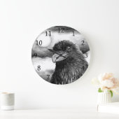 バード64クロウレイヴンムーン白黒 ラージ壁時計 (ホーム)