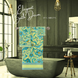 バード フラワーズ ブルース、イエロー、タン バスタオルセット