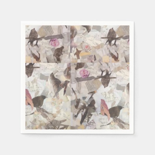 バード&ミュージック紙コラージュ紙ナプキンス スタンダードカクテルナプキン (正面)