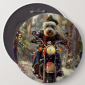 バーナドゥードルがバイクに乗るクリスマス 缶バッジ (正面&裏面)