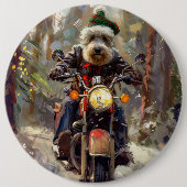 バーナドゥードルがバイクに乗るクリスマス 缶バッジ (正面)