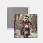 バーナドゥードル犬がバイクに乗るクリスマス マグネット (正面/裏面)