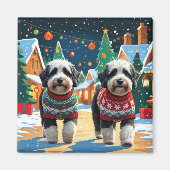 バーナドゥードル犬のクリスマス 雪の休日 マグネット (正面)