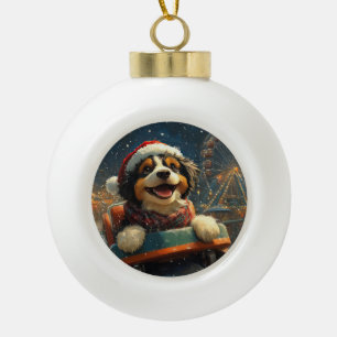 バーナドゥードル犬のジェットコースター クリスマス セラミックボールオーナメント