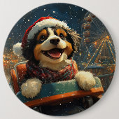 バーナドゥードル犬のジェットコースター クリスマス 缶バッジ (正面)