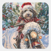 バーナドゥードル犬のバイククリスマス スクエアシール (正面)
