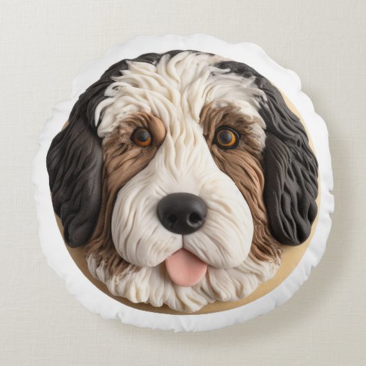 バーナドゥードル犬 3D ラウンドクッション (正面)