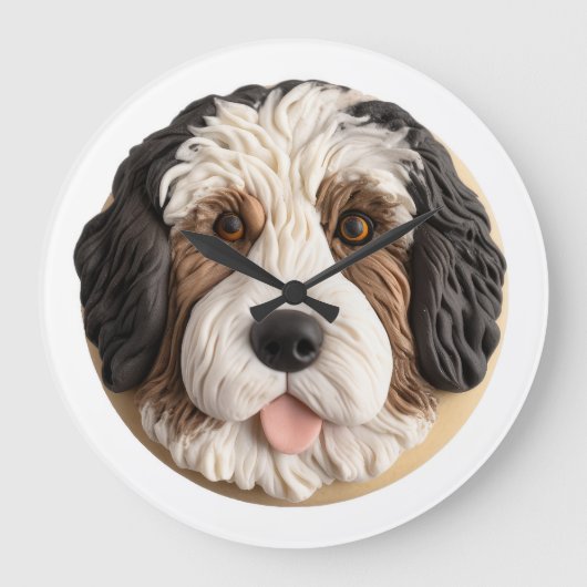 バーナドゥードル犬 3D ラージ壁時計 (正面)